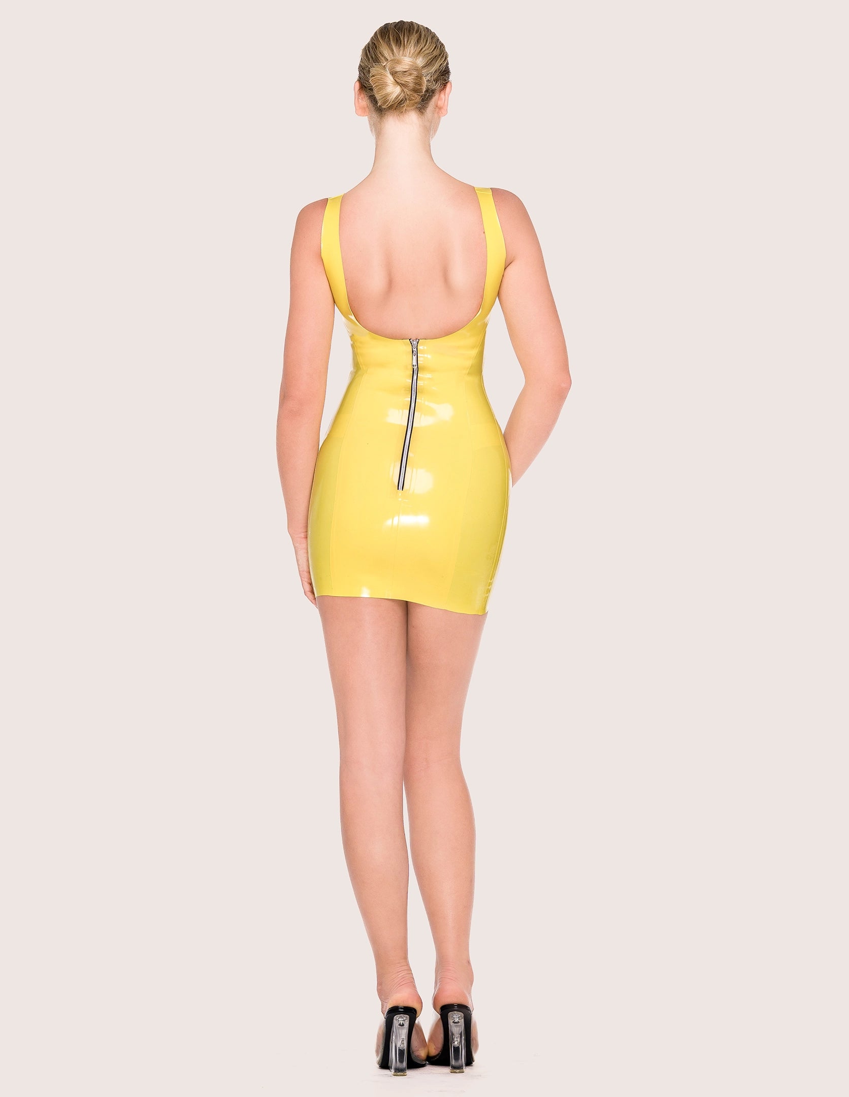 yellow latex dress LATEX SCULPT MINI DRESS